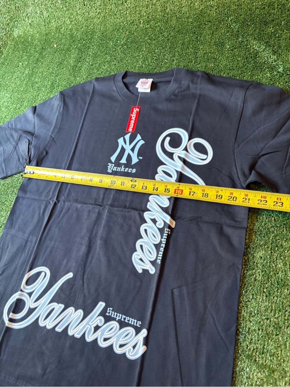 Supreme Black Tee with Light Blue Yankees Script - Picture 5 of 8